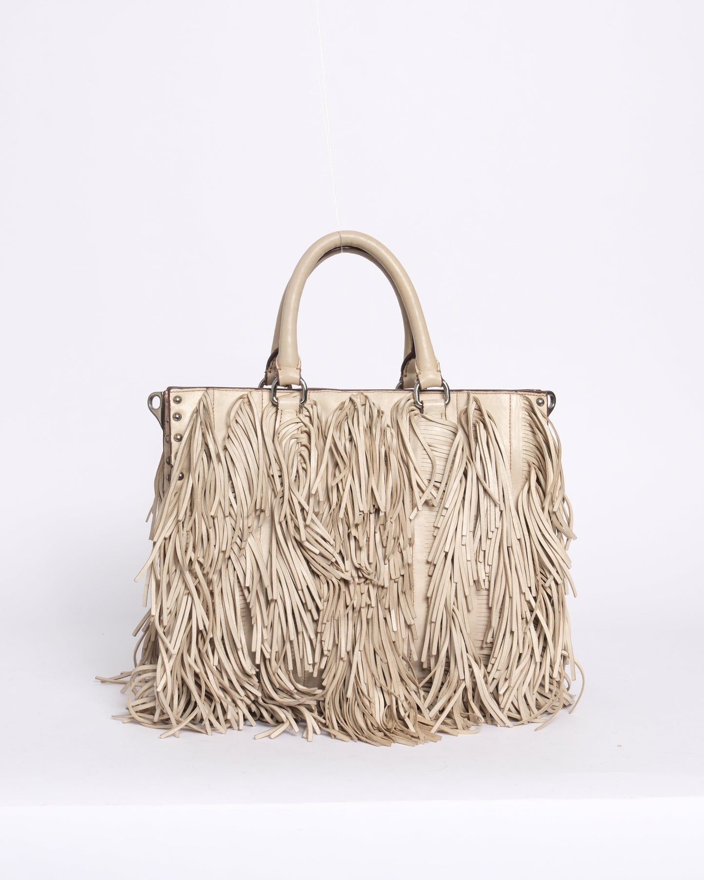 Prada Beige Fringe Shopper Tote Bag