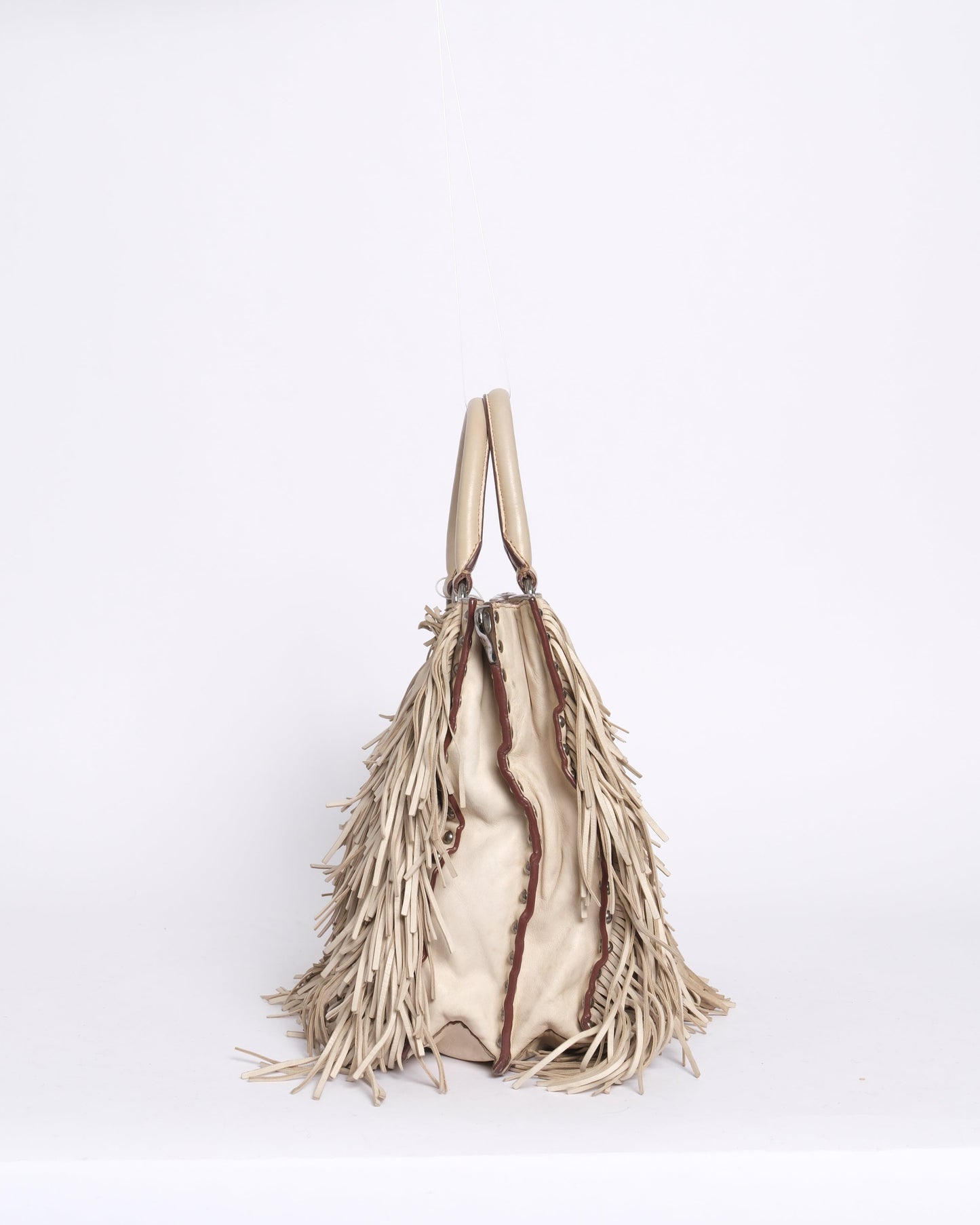Prada Beige Fringe Shopper Tote Bag