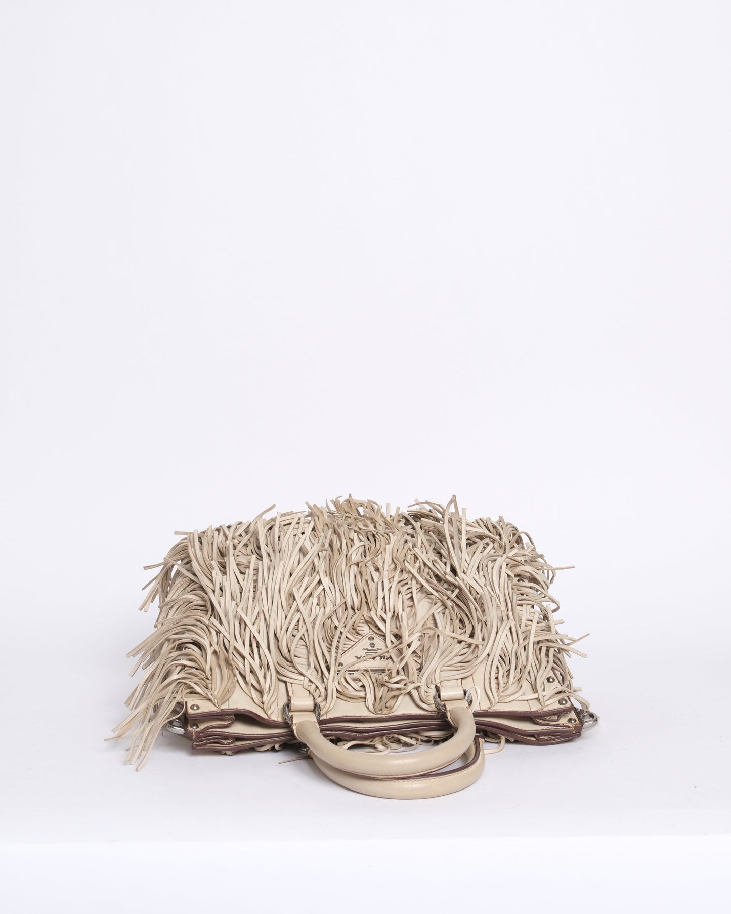 Prada Beige Fringe Shopper Tote Bag
