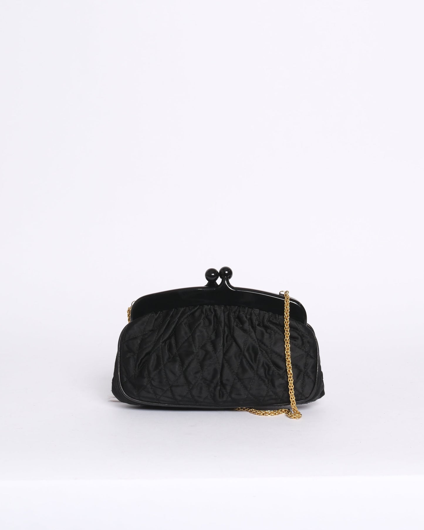 Chanel Black Nylon Quilted Kiss Lock Chain Shoulder Bag GHW