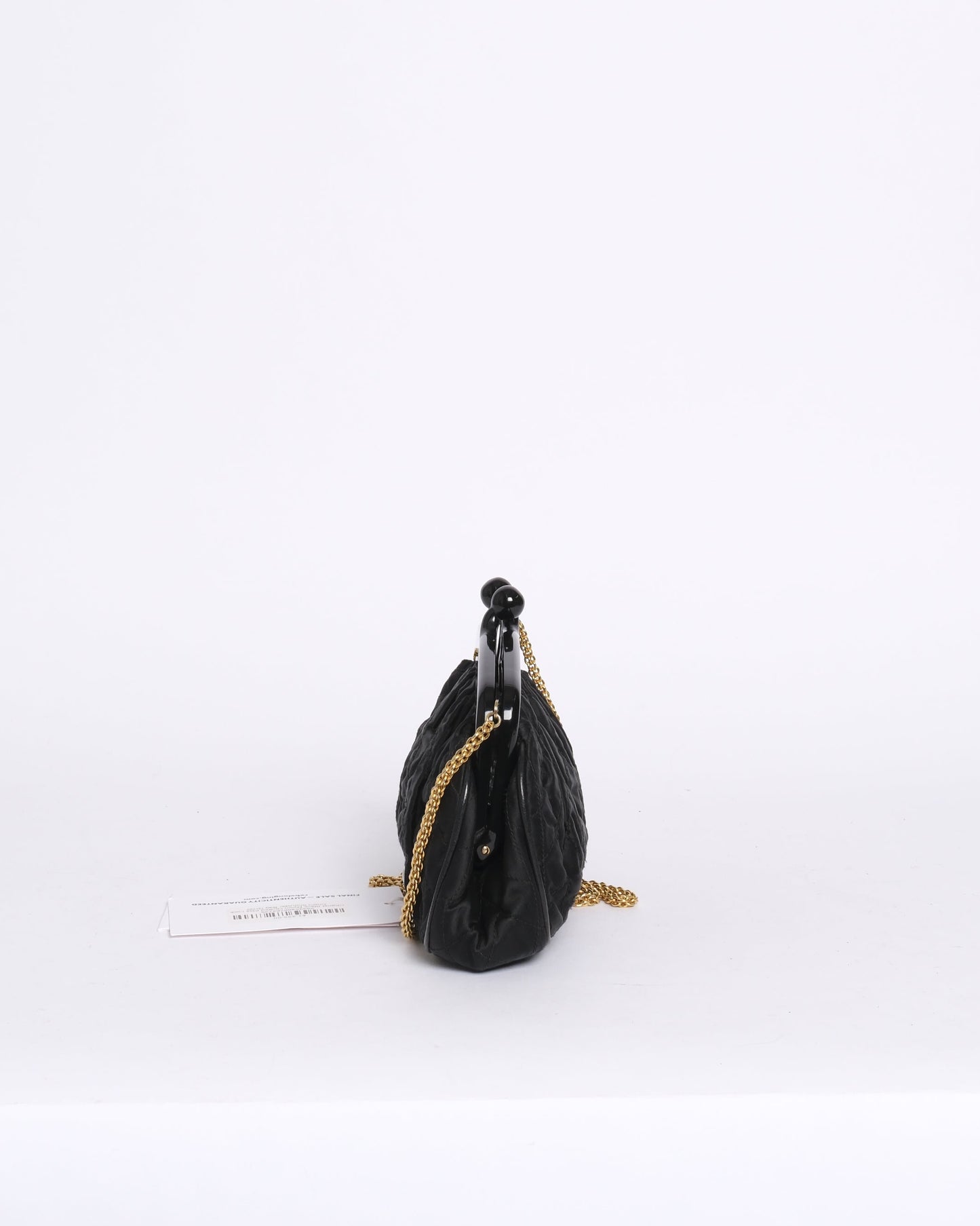 Chanel Black Nylon Quilted Kiss Lock Chain Shoulder Bag GHW