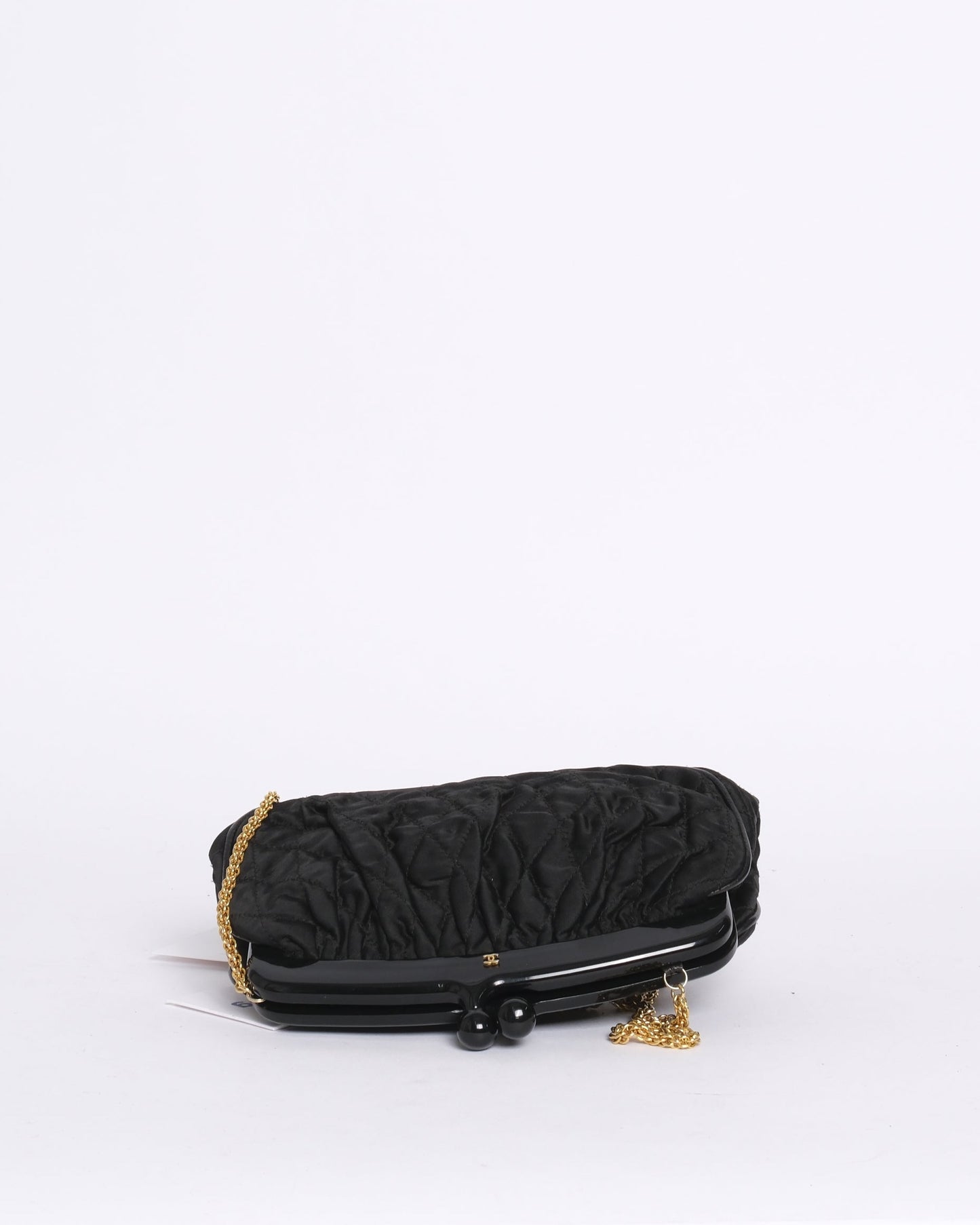 Chanel Black Nylon Quilted Kiss Lock Chain Shoulder Bag GHW
