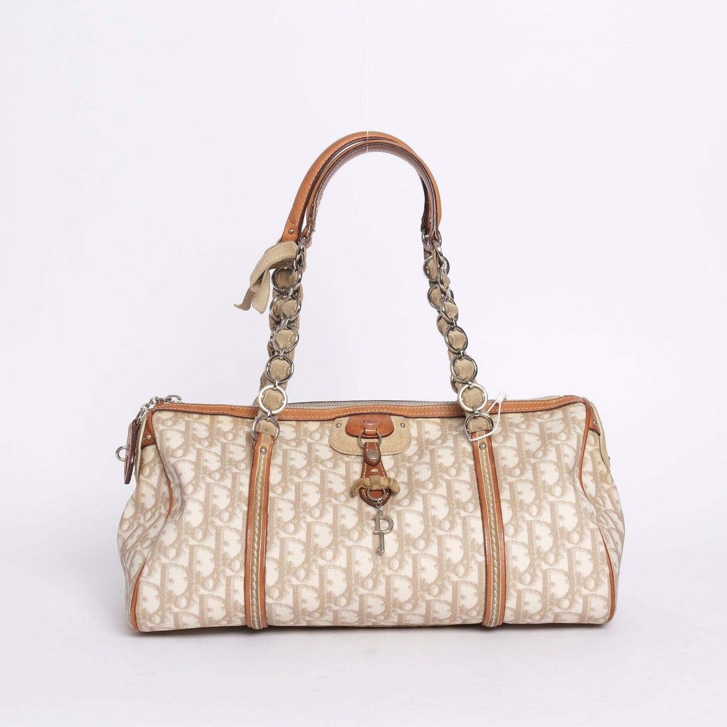 Chrisitian Dior Cream Trotter Monogram PVC Leather Boston Bag
