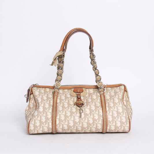 Chrisitian Dior Cream Trotter Monogram PVC Leather Boston Bag