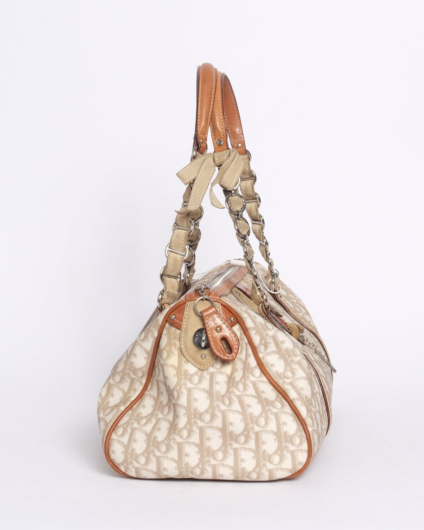 Chrisitian Dior Cream Trotter Monogram PVC Leather Boston Bag
