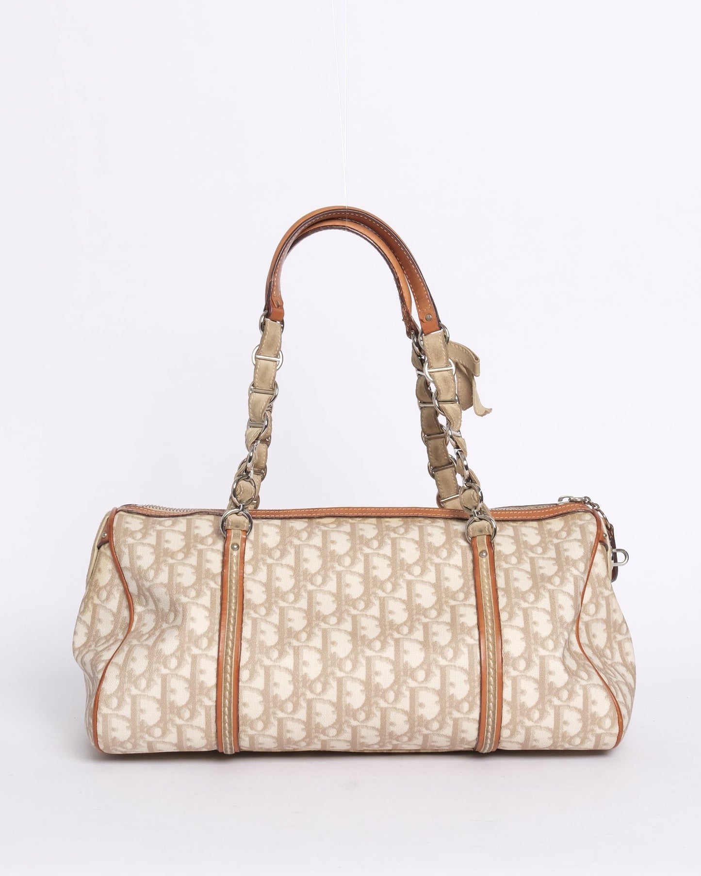 Chrisitian Dior Cream Trotter Monogram PVC Leather Boston Bag