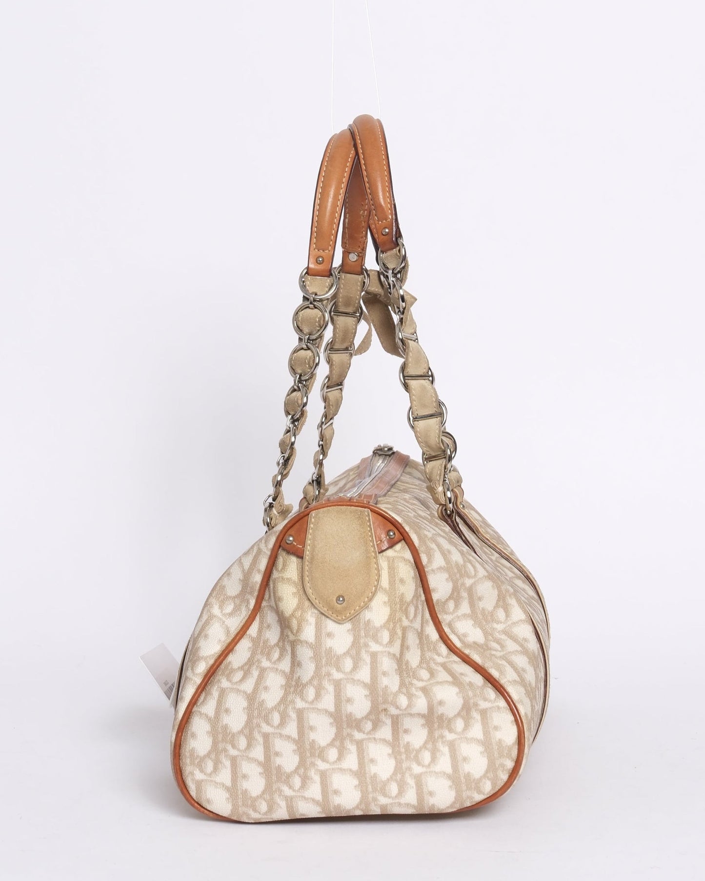 Chrisitian Dior Cream Trotter Monogram PVC Leather Boston Bag