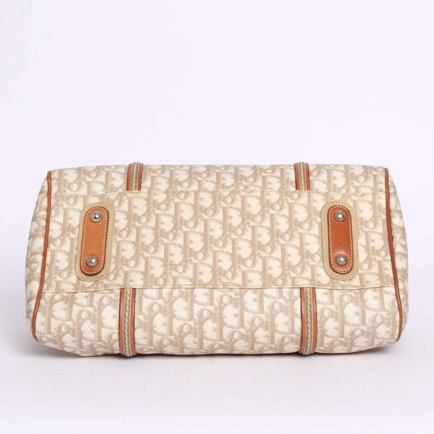 Chrisitian Dior Cream Trotter Monogram PVC Leather Boston Bag