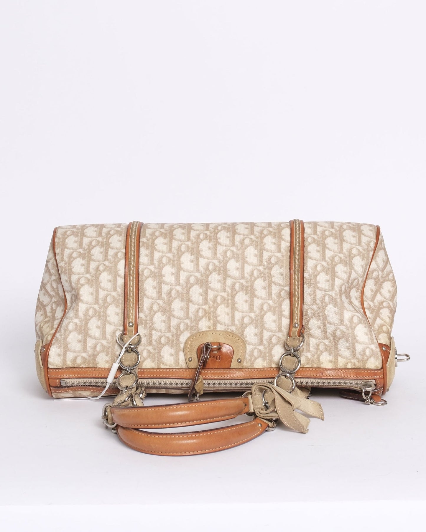 Chrisitian Dior Cream Trotter Monogram PVC Leather Boston Bag