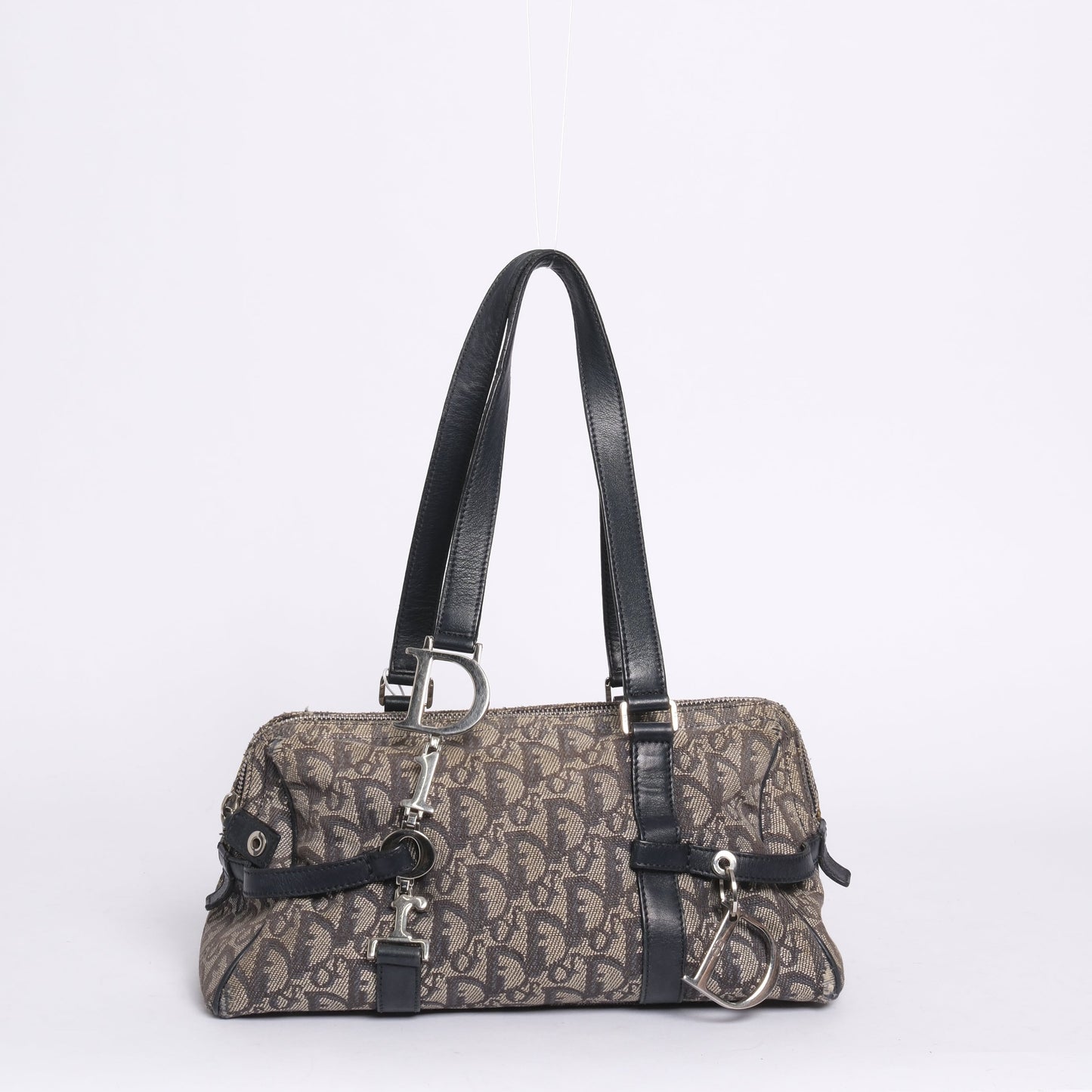 Christian Dior Navy Canvas Trotter Charm Boston Bag