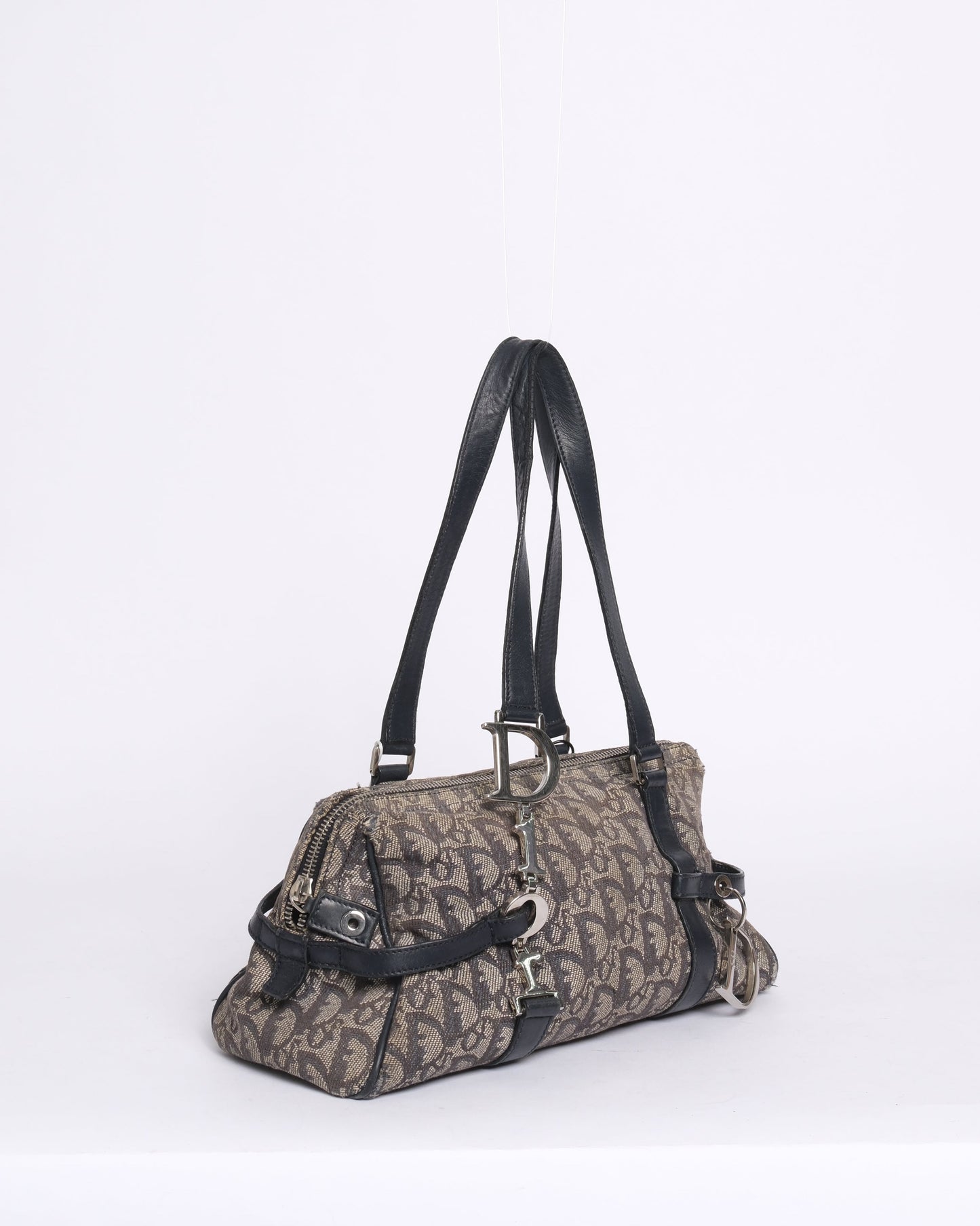 Christian Dior Navy Canvas Trotter Charm Boston Bag