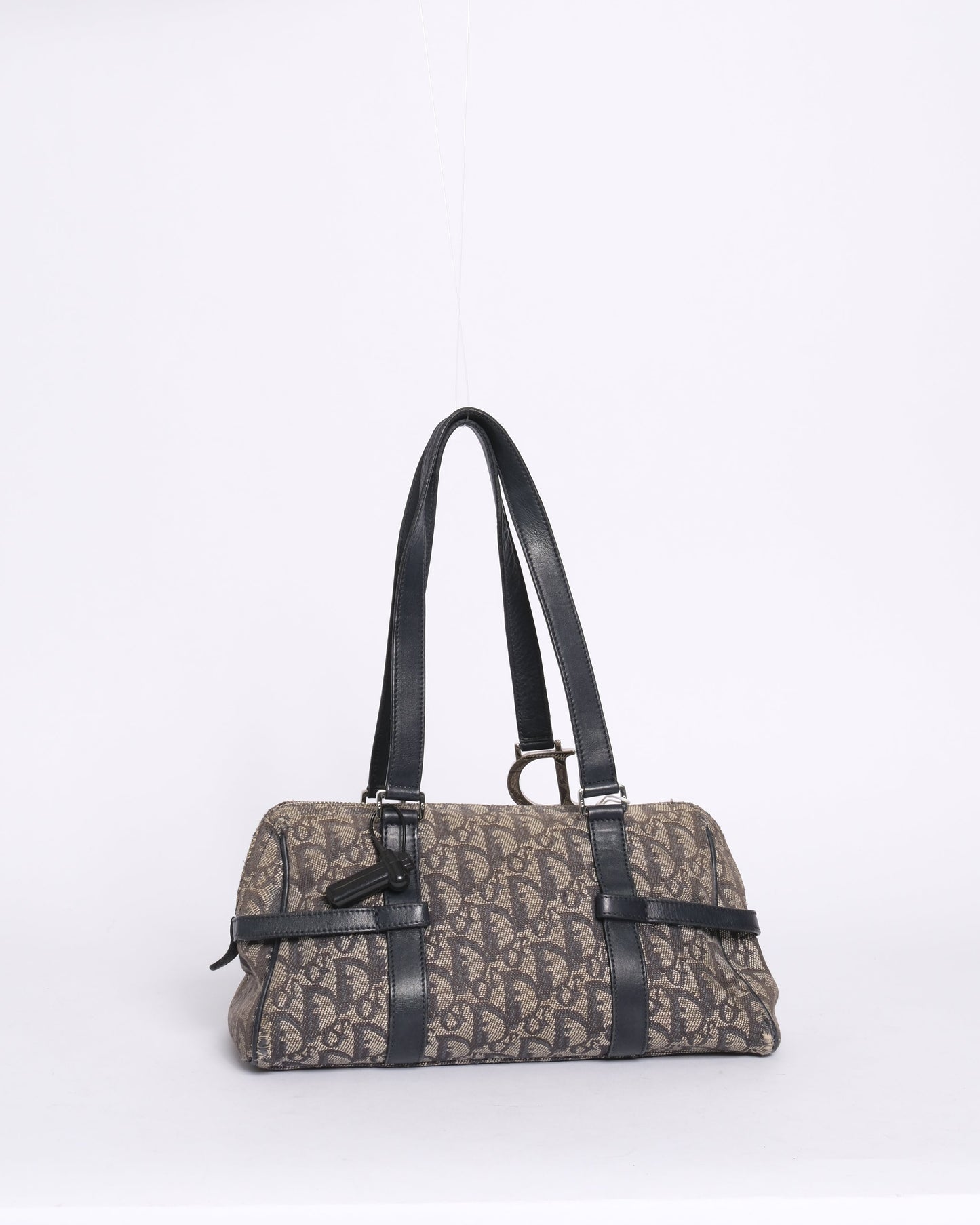 Christian Dior Navy Canvas Trotter Charm Boston Bag