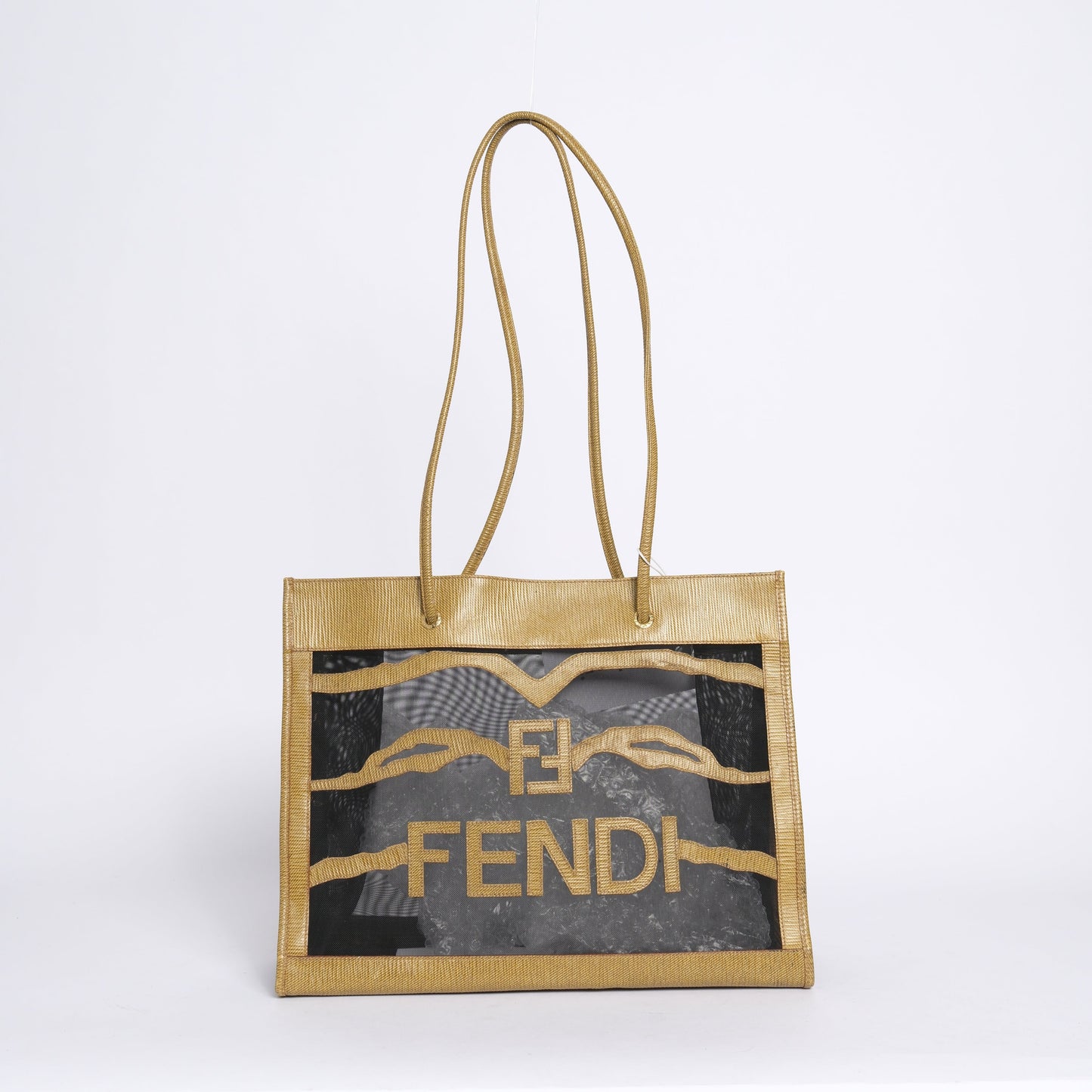 Fendi Mesh Zebra Printed Beige Small Tote Bag