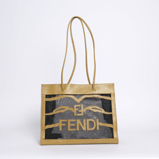 Fendi Mesh Zebra Printed Beige Small Tote Bag
