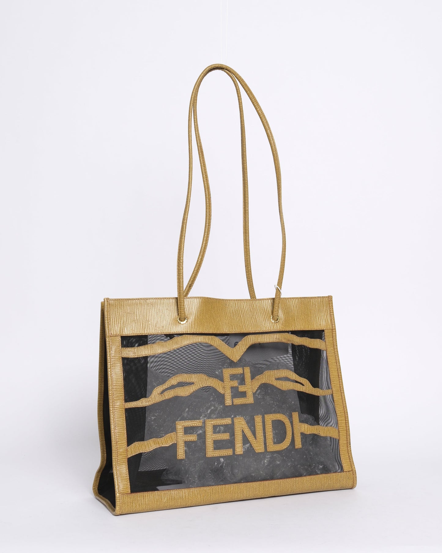Fendi Mesh Zebra Printed Beige Small Tote Bag
