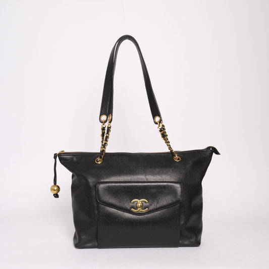 Chanel Caviar Jumbo Pocket Shoulder Tote Bag