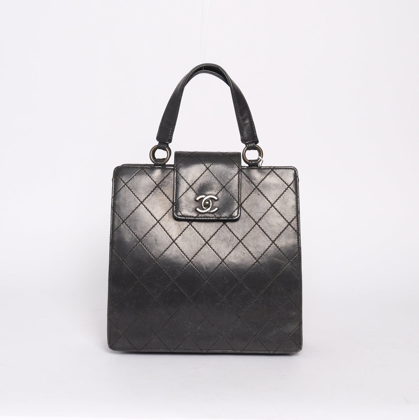 Chanel Black Lambskin Leather Quilted Tote Bag