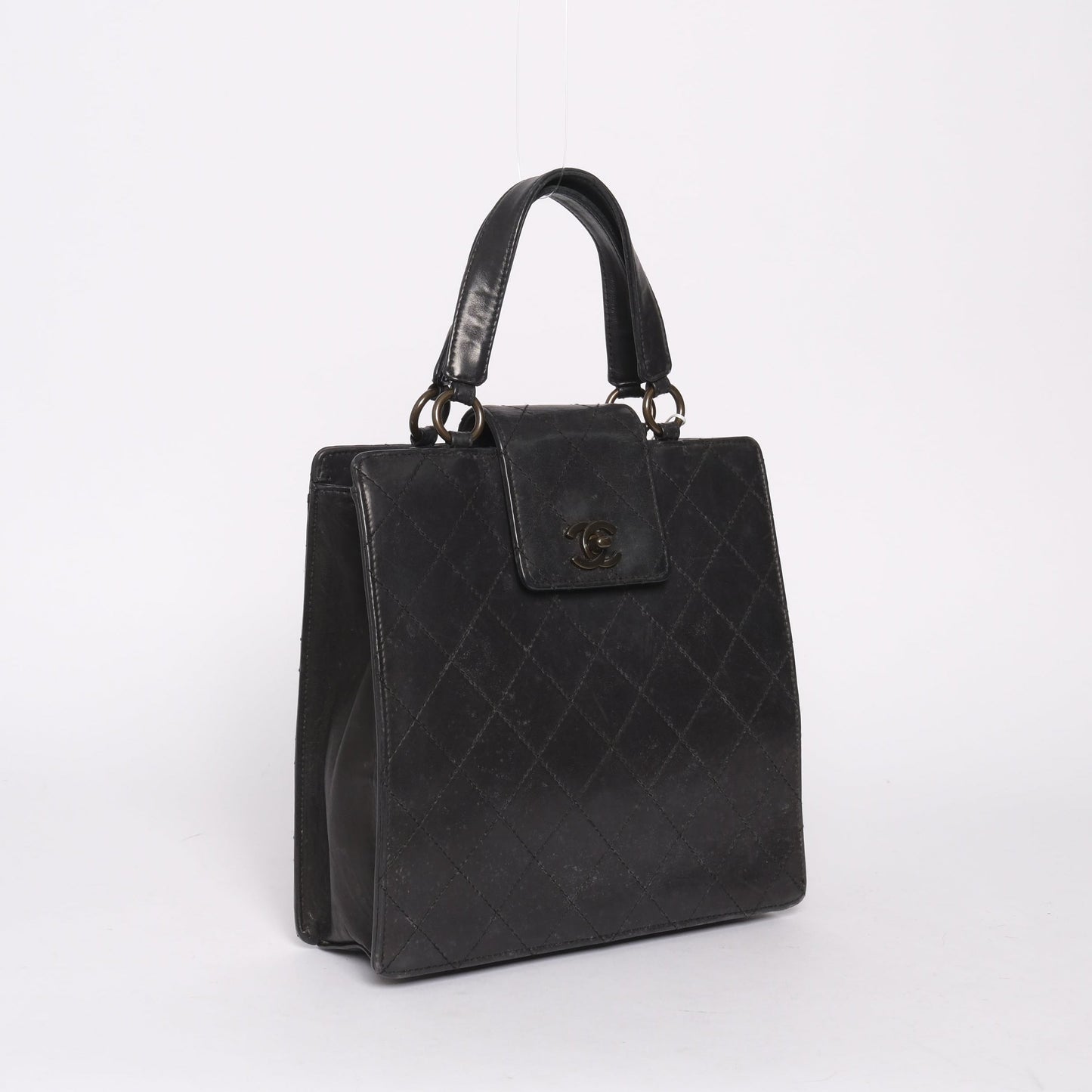Chanel Black Lambskin Leather Quilted Tote Bag