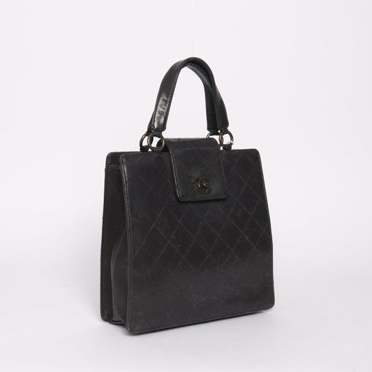 Chanel Black Lambskin Leather Quilted Tote Bag