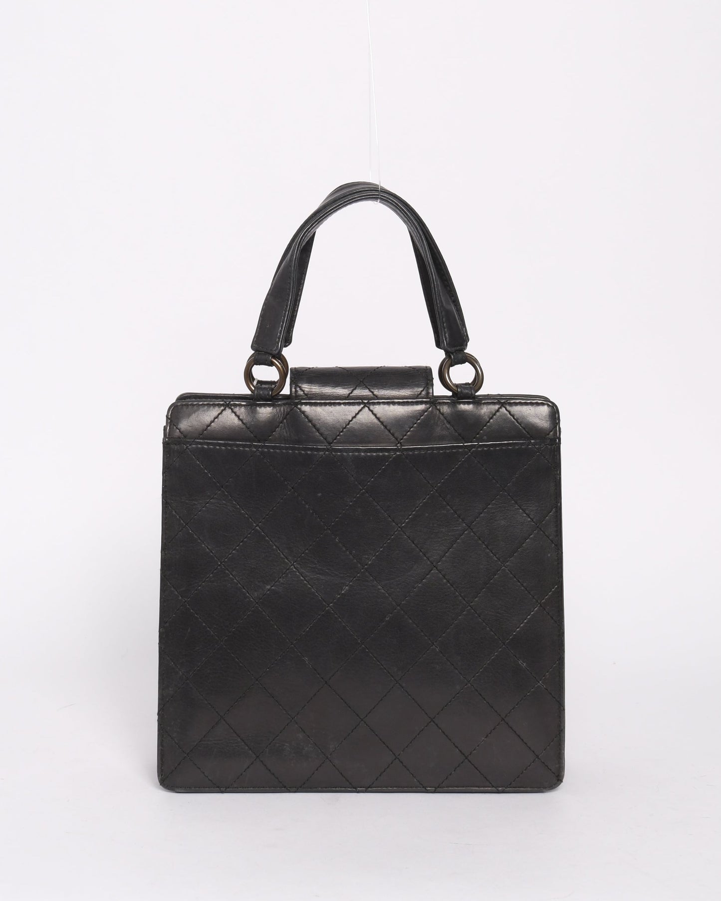 Chanel Black Lambskin Leather Quilted Tote Bag