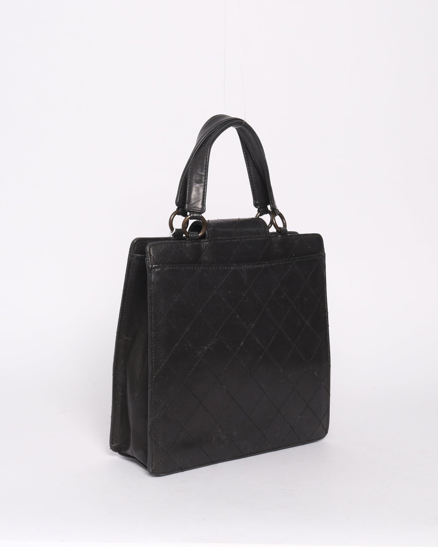 Chanel Black Lambskin Leather Quilted Tote Bag