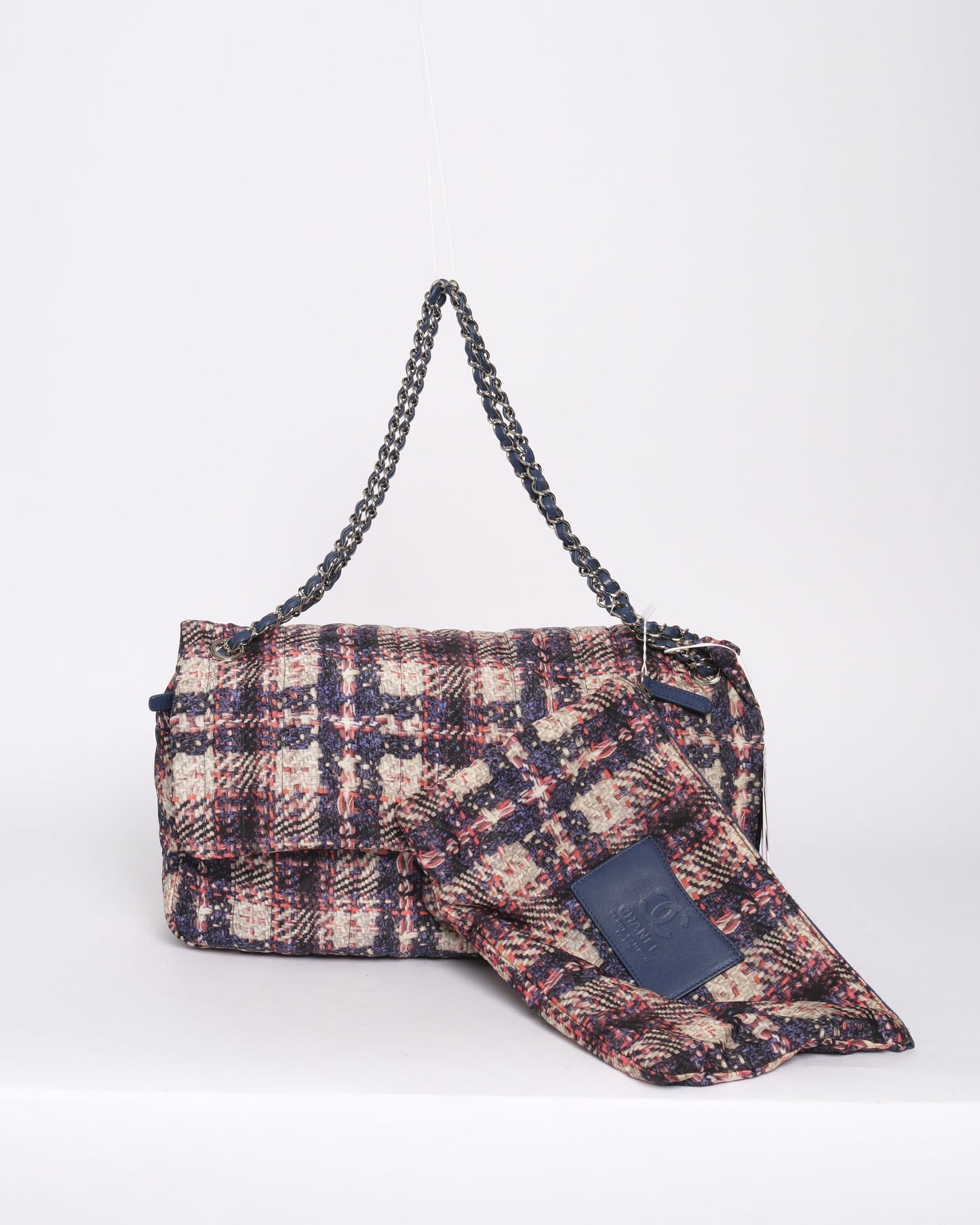 Chanel 2013 Multicolor Nylon Printed Tweed Jumbo Flap w/ Interior Pouch