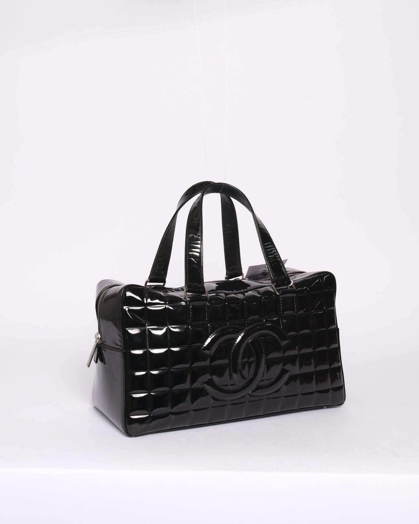 Chanel Black Patent Leather Chocolate Bar Boston Bag