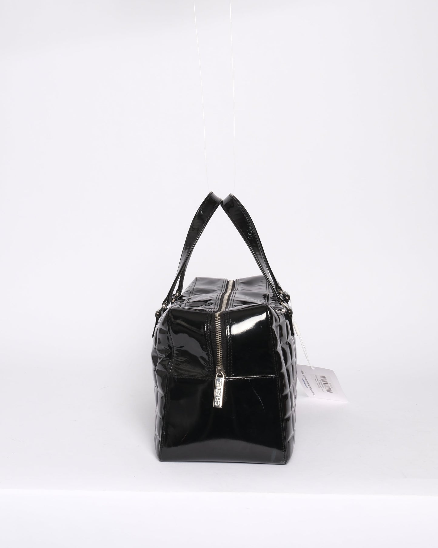 Chanel Black Patent Leather Chocolate Bar Boston Bag
