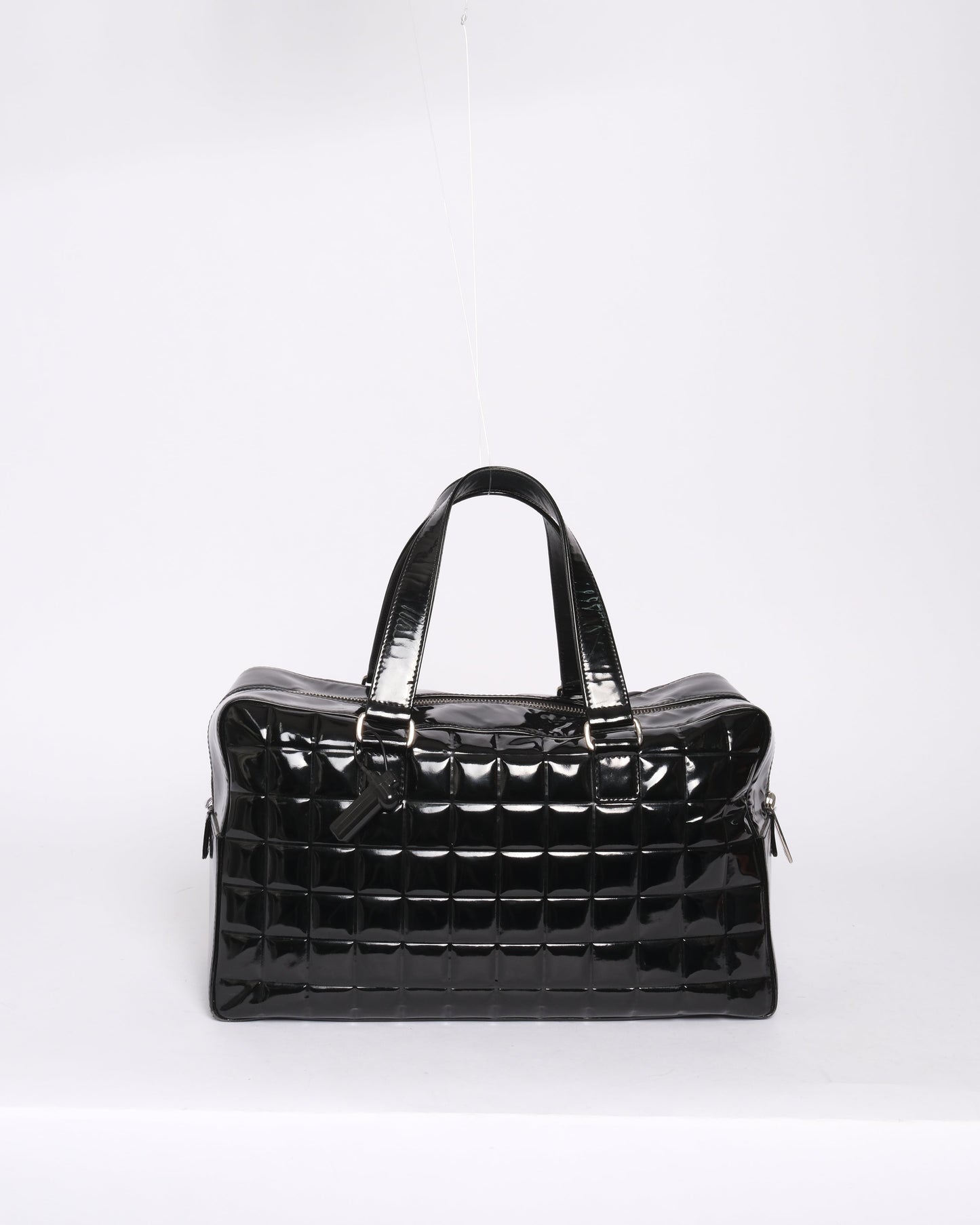 Chanel Black Patent Leather Chocolate Bar Boston Bag