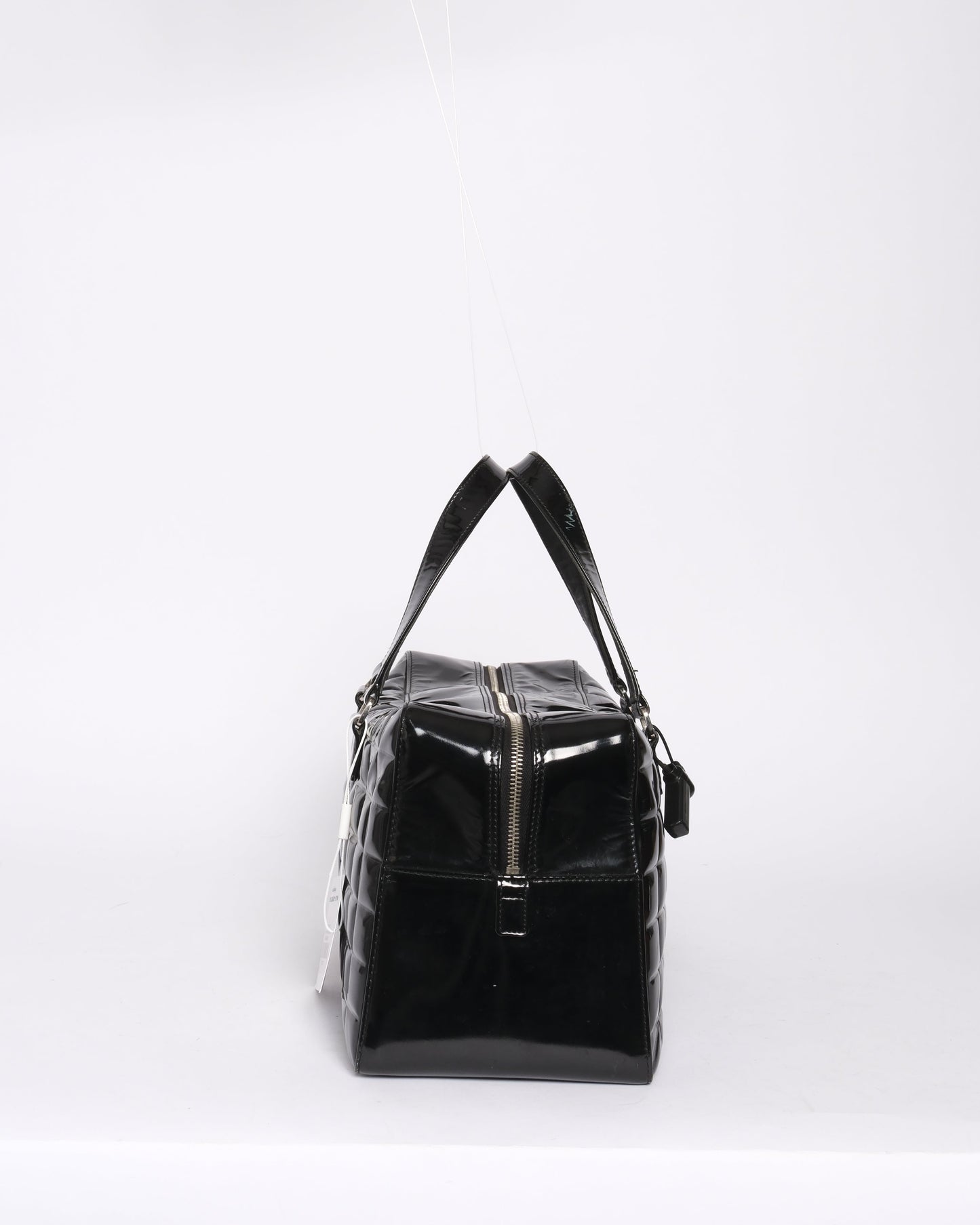 Chanel Black Patent Leather Chocolate Bar Boston Bag