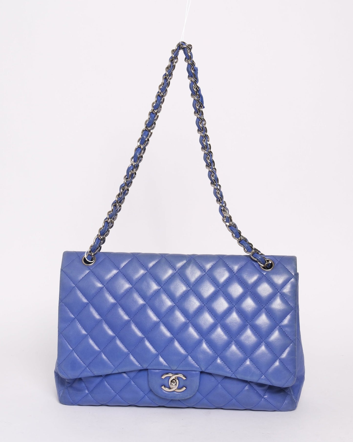 Chanel Blue Lambskin Leather Quilted Jumbo Flap SHW