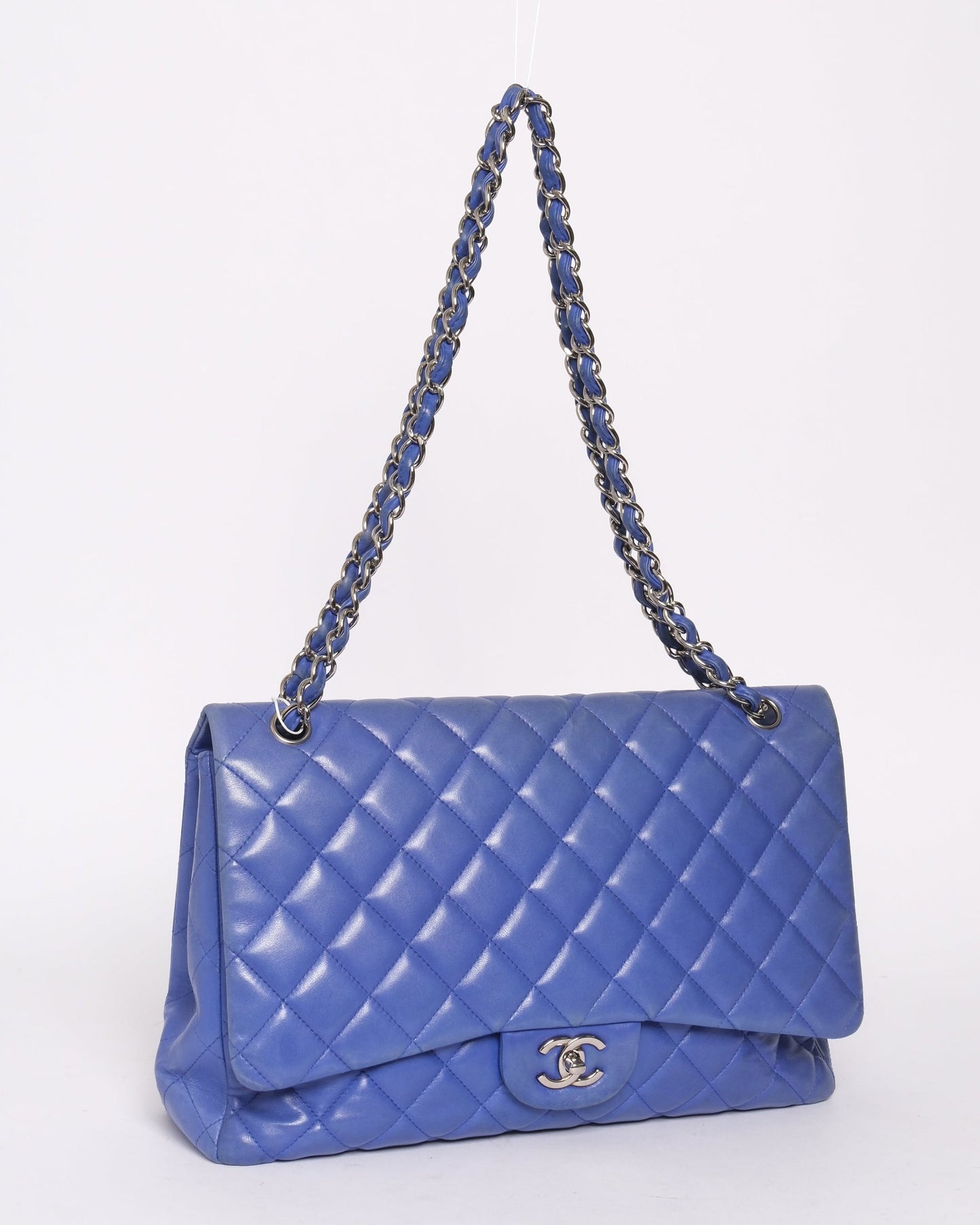 Chanel Blue Lambskin Leather Quilted Jumbo Flap SHW