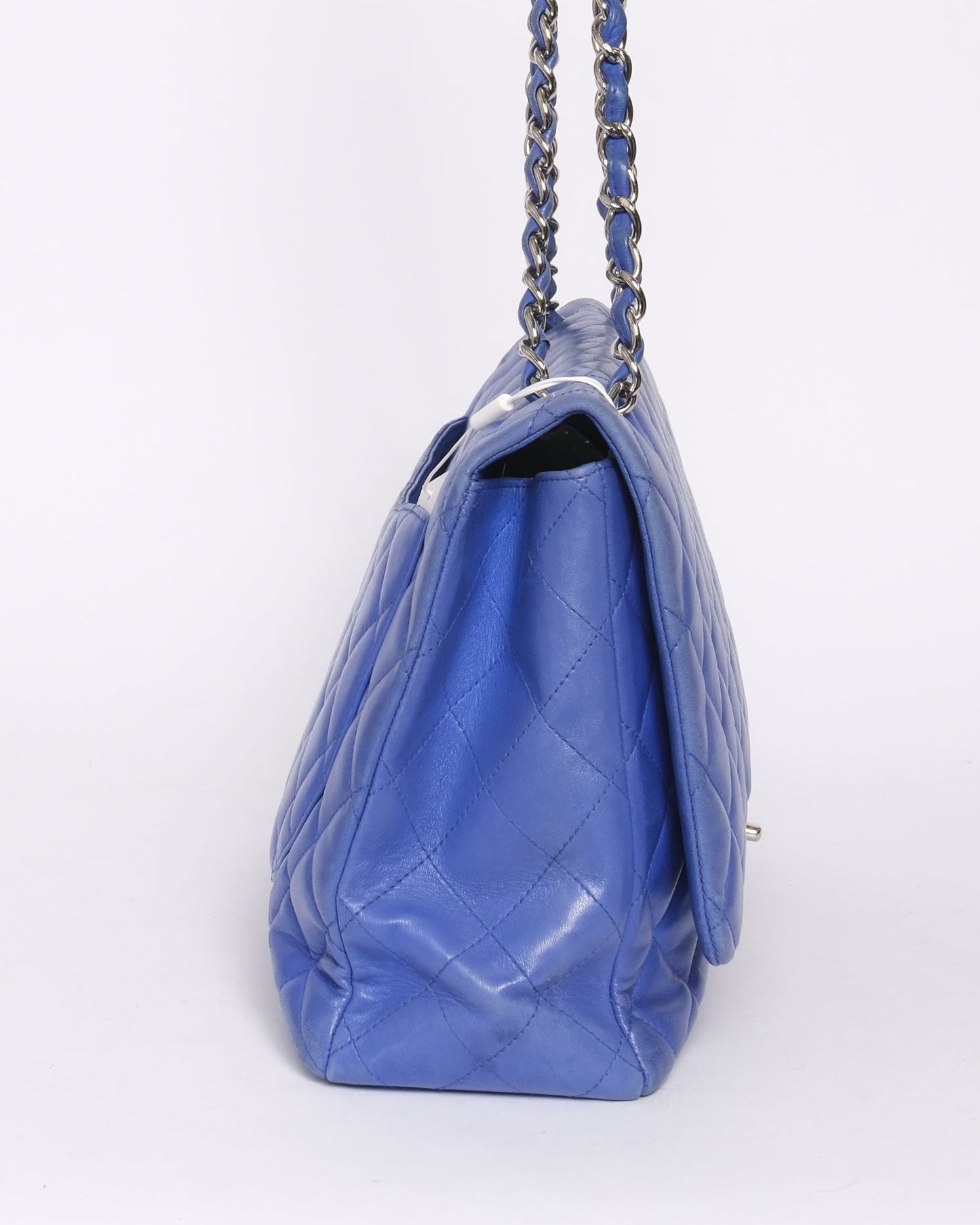 Chanel Blue Lambskin Leather Quilted Jumbo Flap SHW