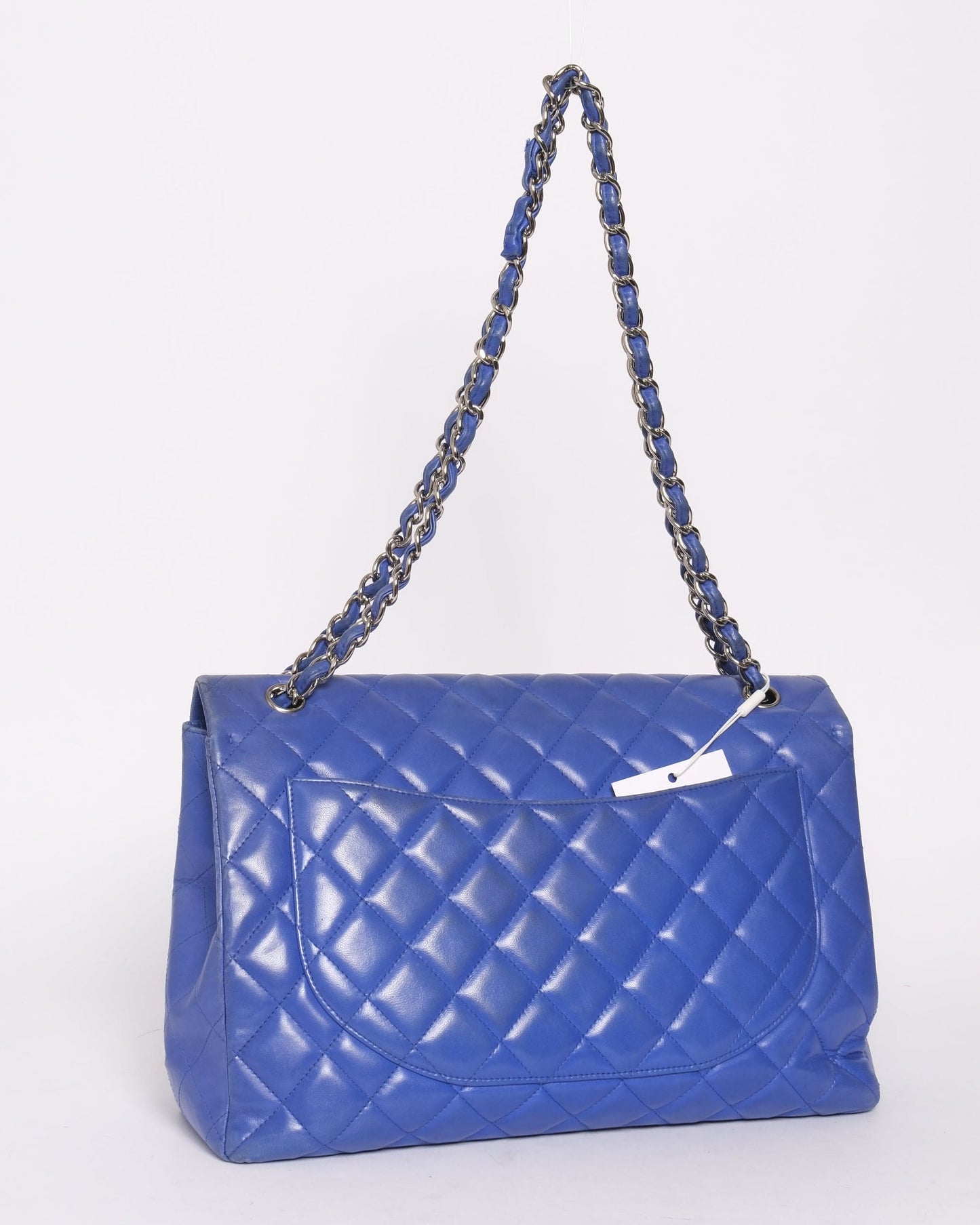 Chanel Blue Lambskin Leather Quilted Jumbo Flap SHW