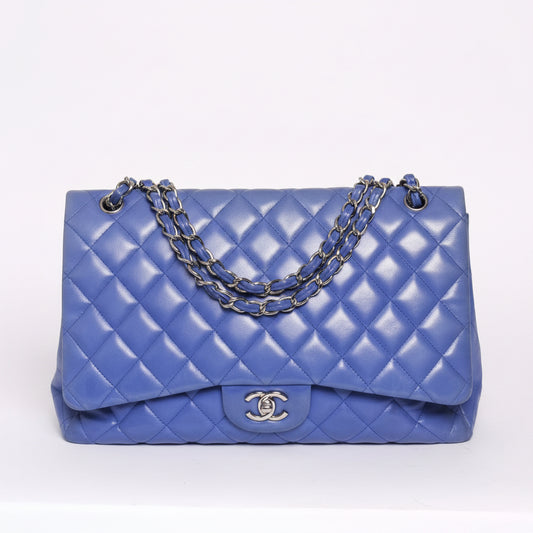 Chanel Blue Lambskin Leather Quilted Jumbo Flap SHW