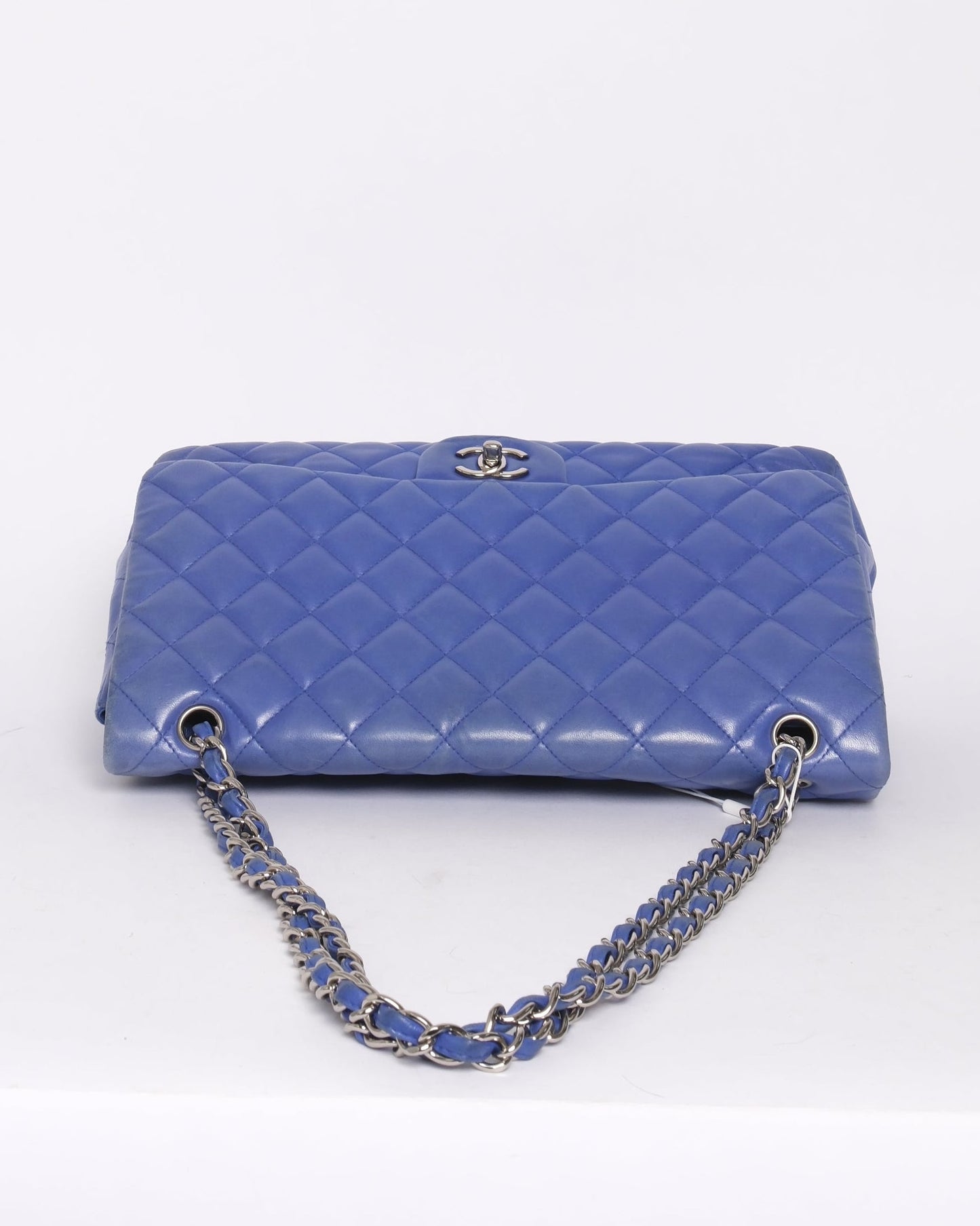 Chanel Blue Lambskin Leather Quilted Jumbo Flap SHW
