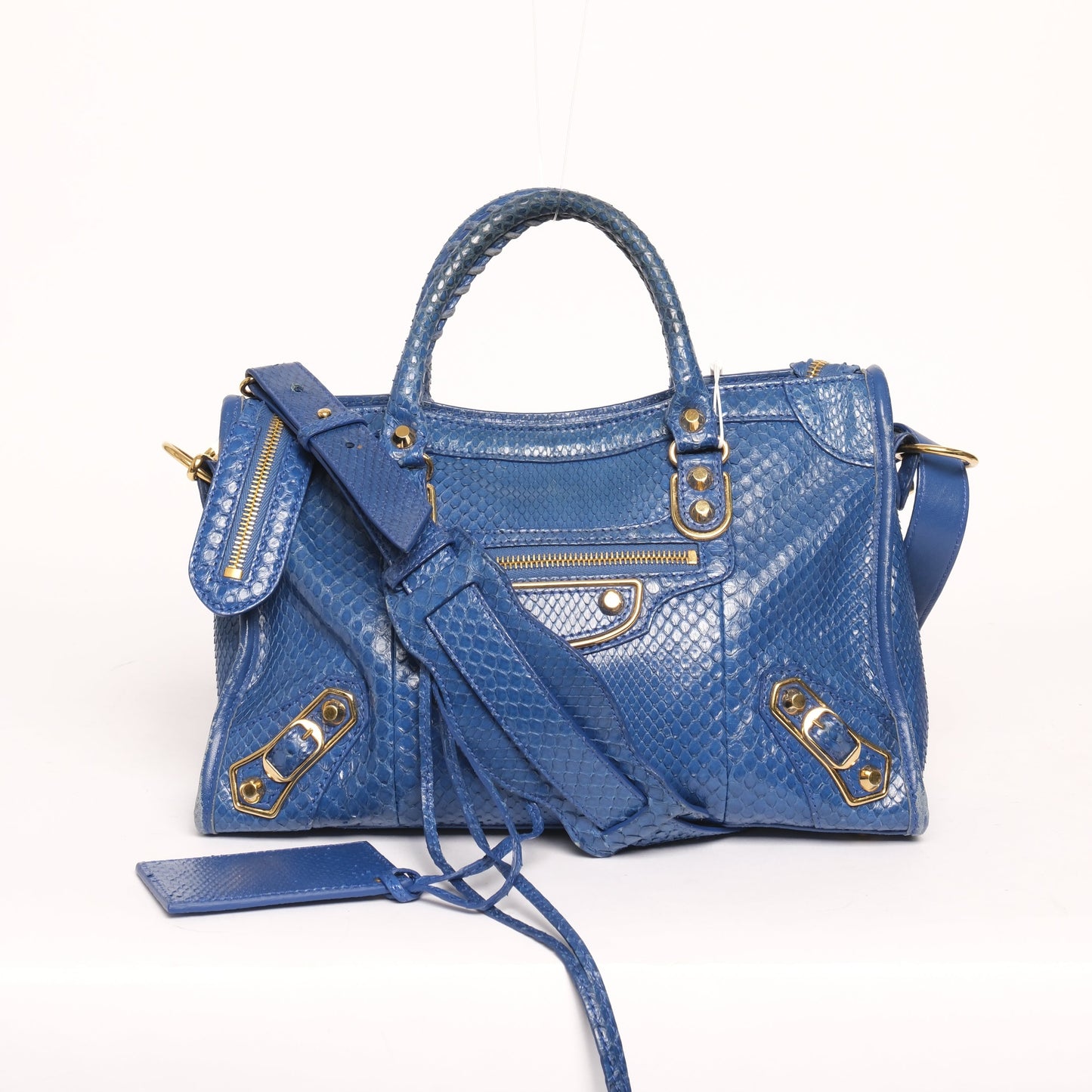 Balenciaga Blue Snakeskin Leather Small City Bag GHW