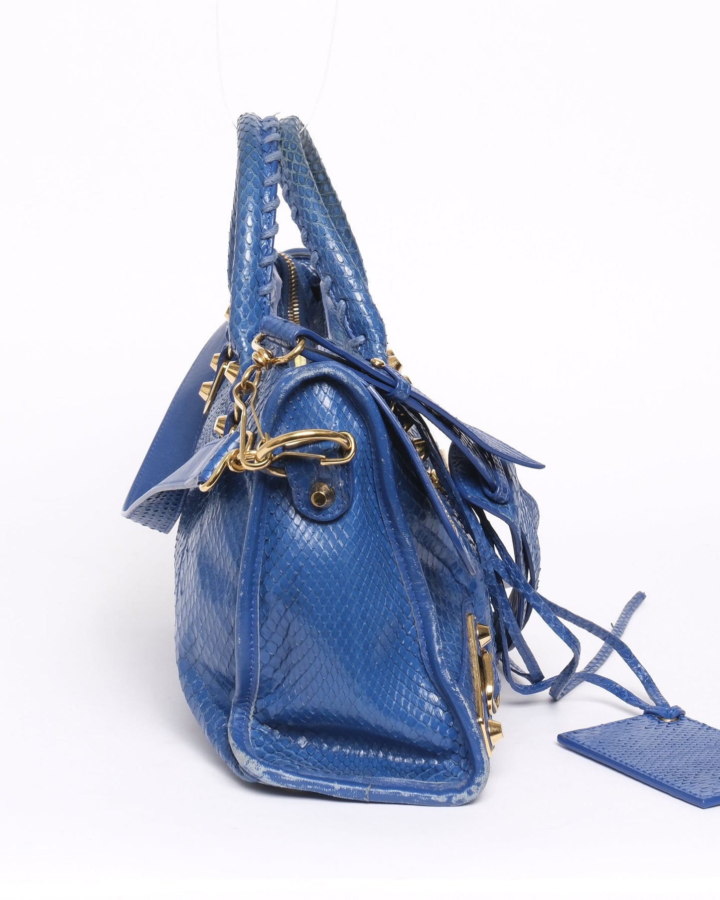 Balenciaga Blue Snakeskin Leather Small City Bag GHW