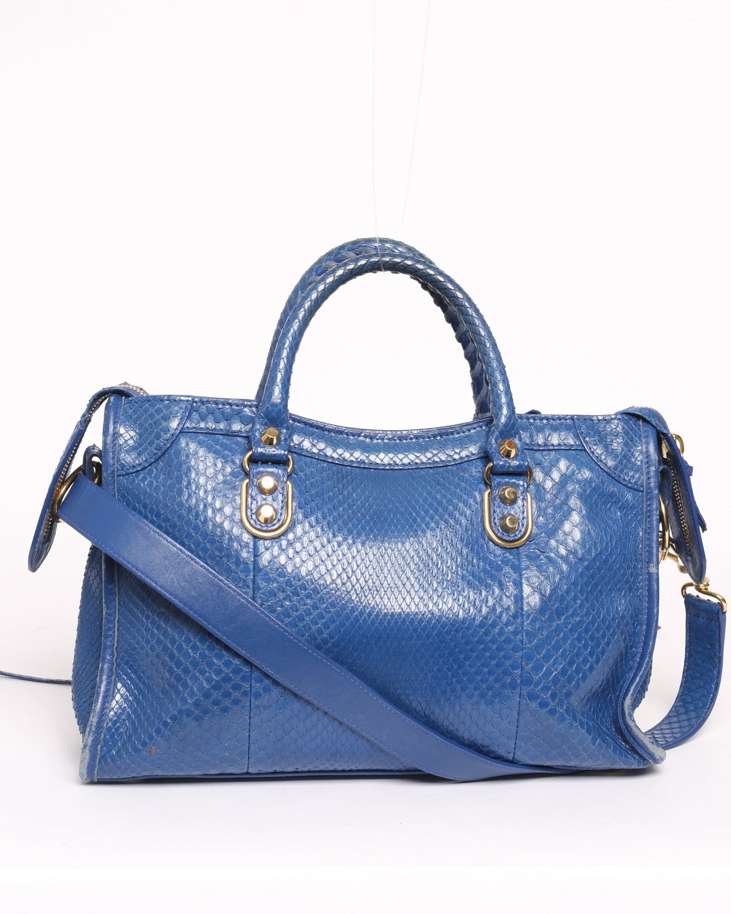 Balenciaga Blue Snakeskin Leather Small City Bag GHW