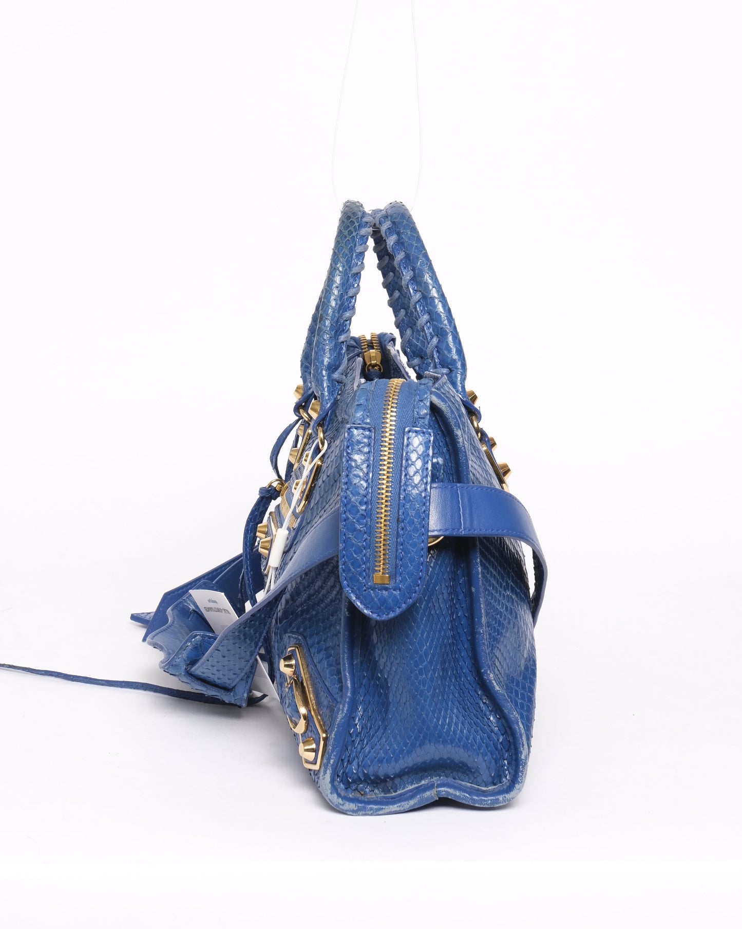 Balenciaga Blue Snakeskin Leather Small City Bag GHW