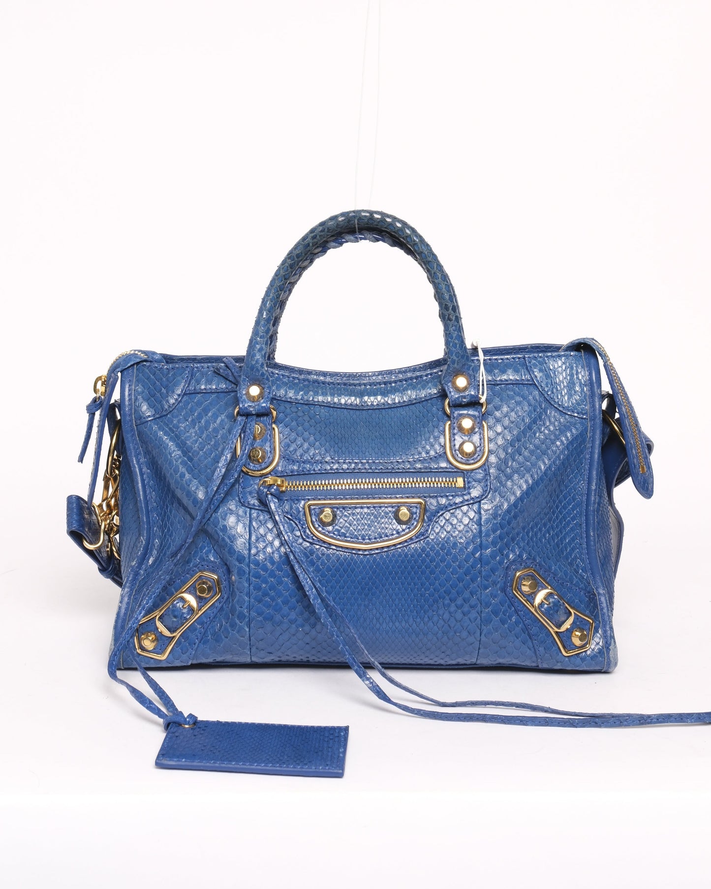 Balenciaga Blue Snakeskin Leather Small City Bag GHW