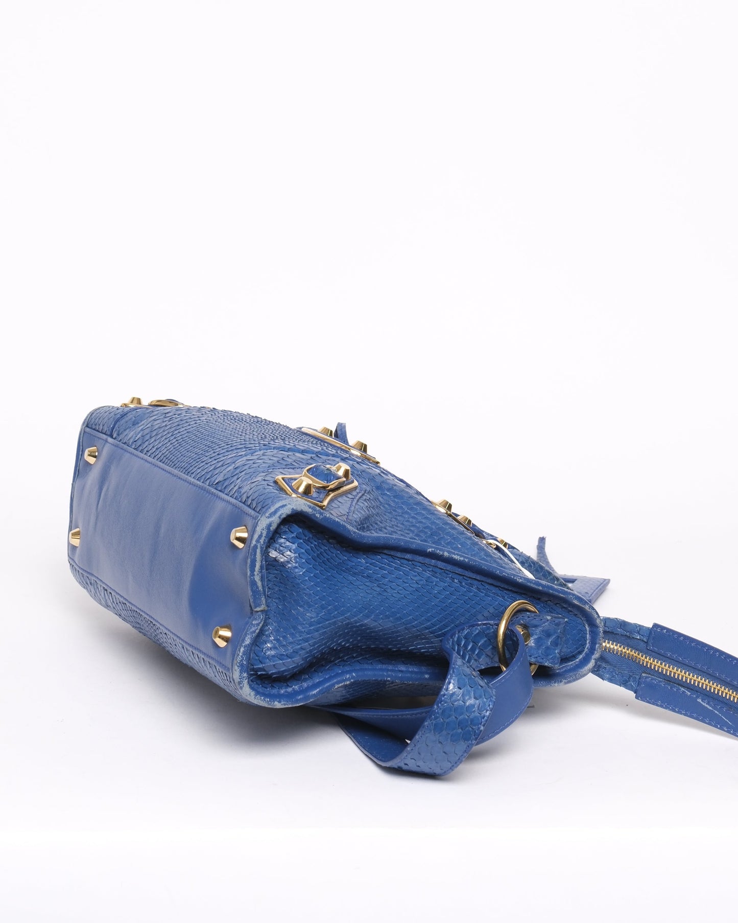 Balenciaga Blue Snakeskin Leather Small City Bag GHW