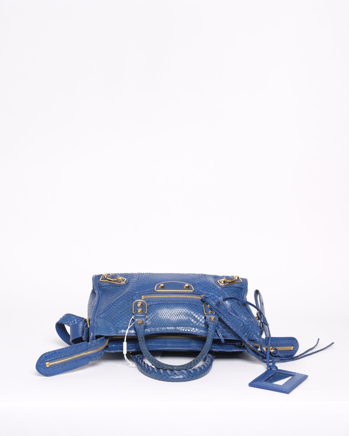 Balenciaga Blue Snakeskin Leather Small City Bag GHW