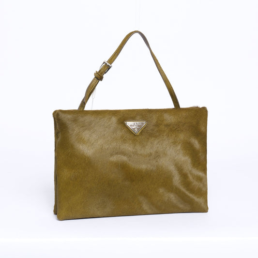 Prada Green Pony Hair Square Top Handle Bag