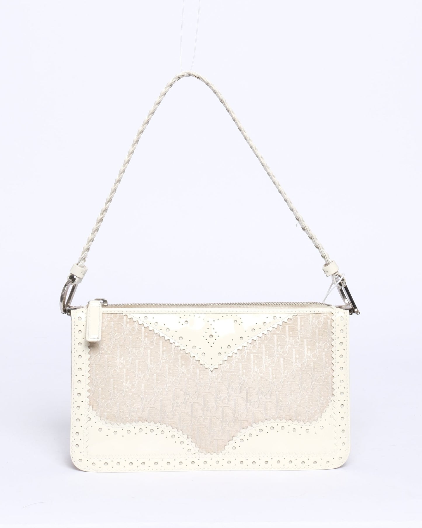 Christian Dior White & Patent Leather Embroidered Braided Handle Pochette