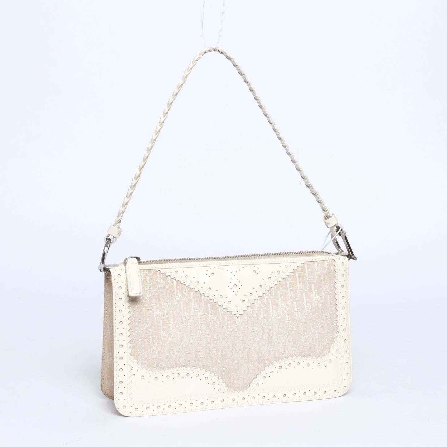 Christian Dior White & Patent Leather Embroidered Braided Handle Pochette