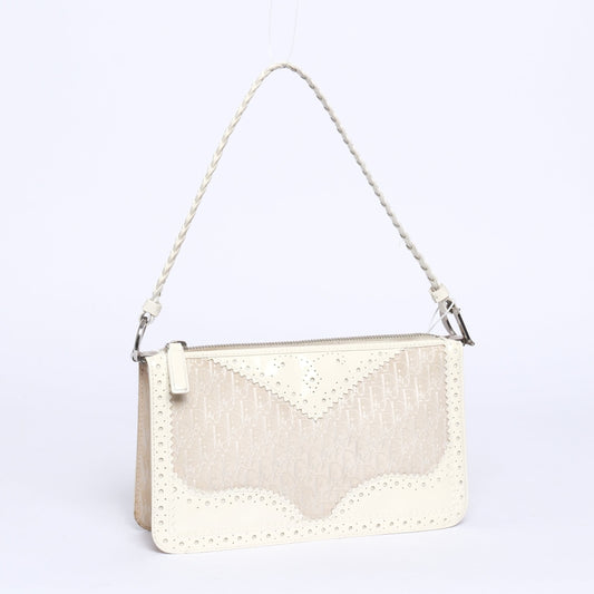 Christian Dior White & Patent Leather Embroidered Braided Handle Pochette