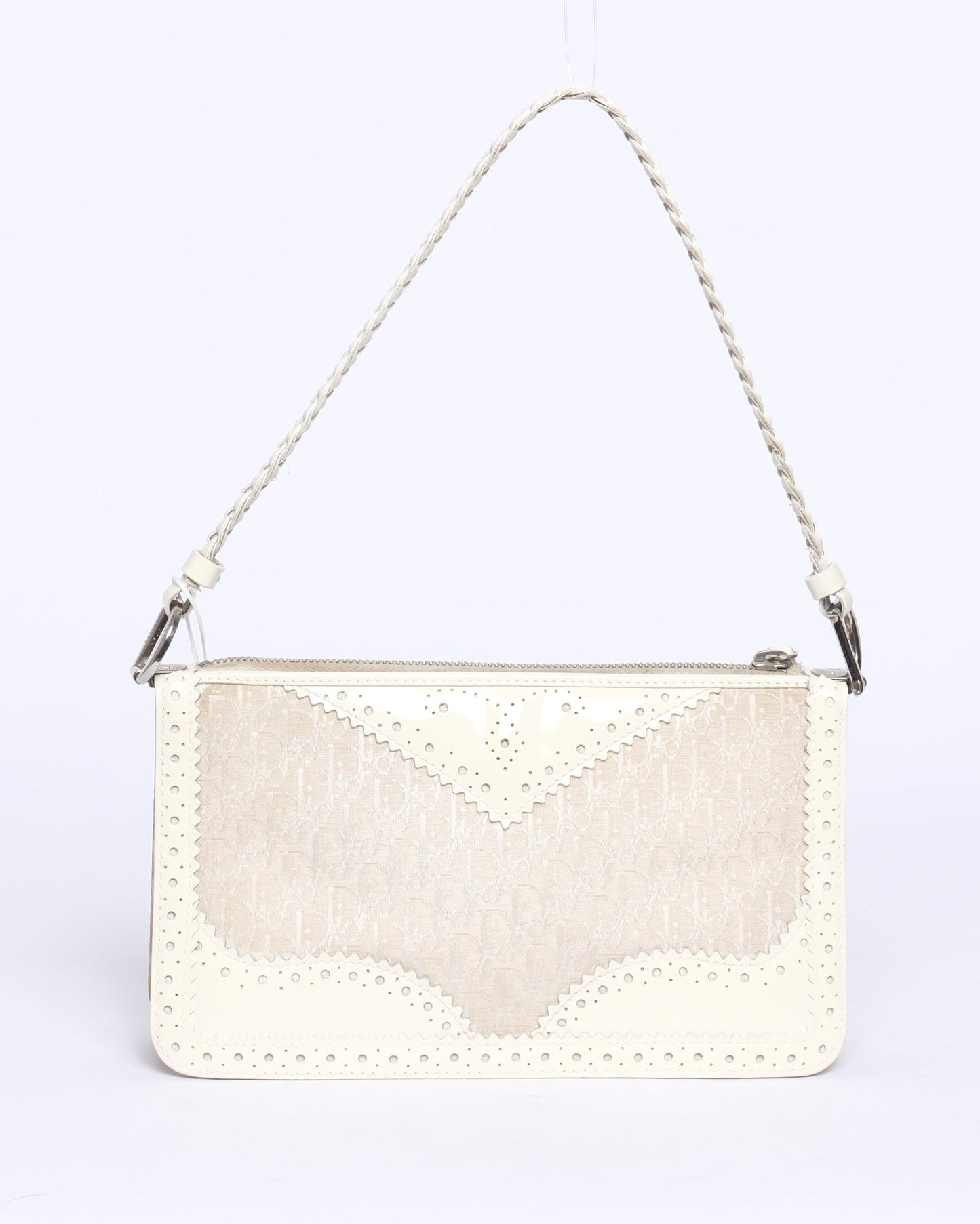 Christian Dior White & Patent Leather Embroidered Braided Handle Pochette