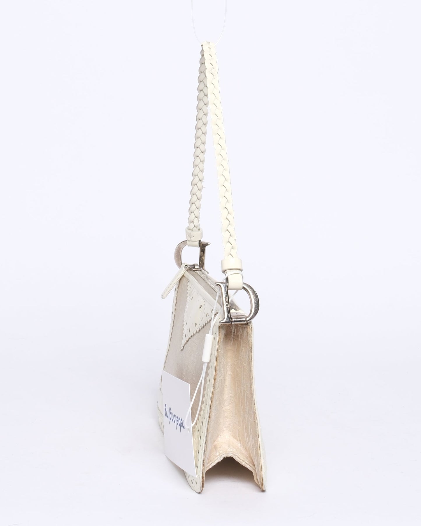 Christian Dior White & Patent Leather Embroidered Braided Handle Pochette