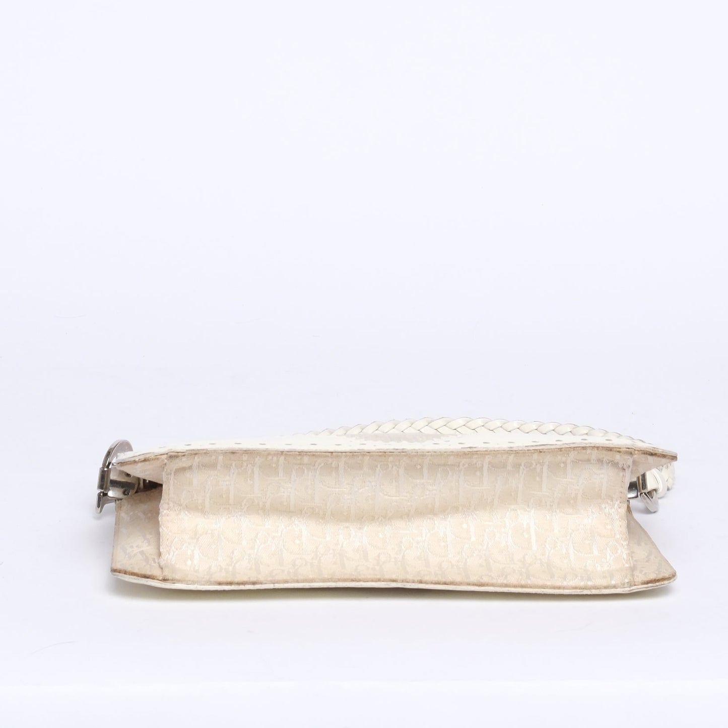 Christian Dior White & Patent Leather Embroidered Braided Handle Pochette